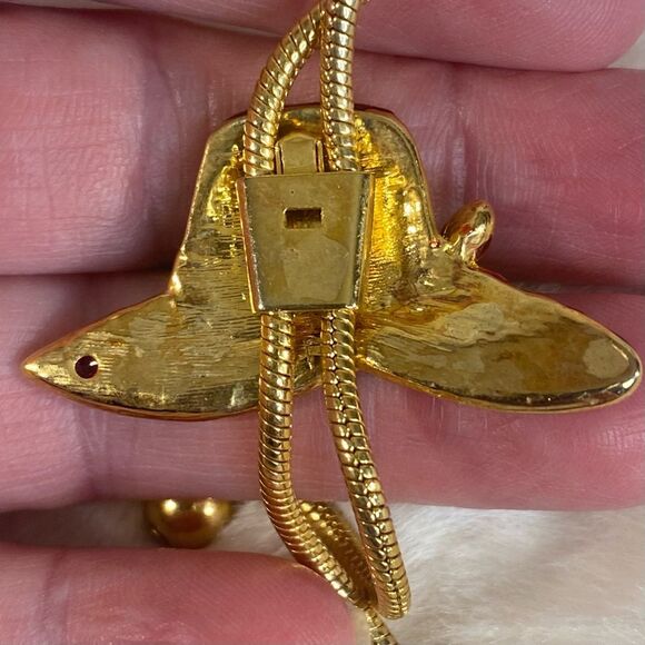 Vintage Red Hat Adjustable Lariat Necklace Rhinestone Pendant Gold Tone Necklace - Picture 7 of 7